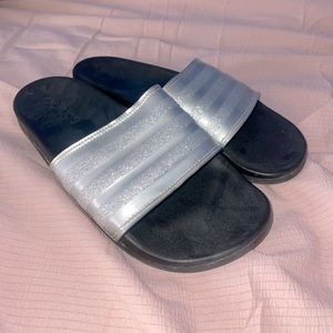 womens glittery adidas slides